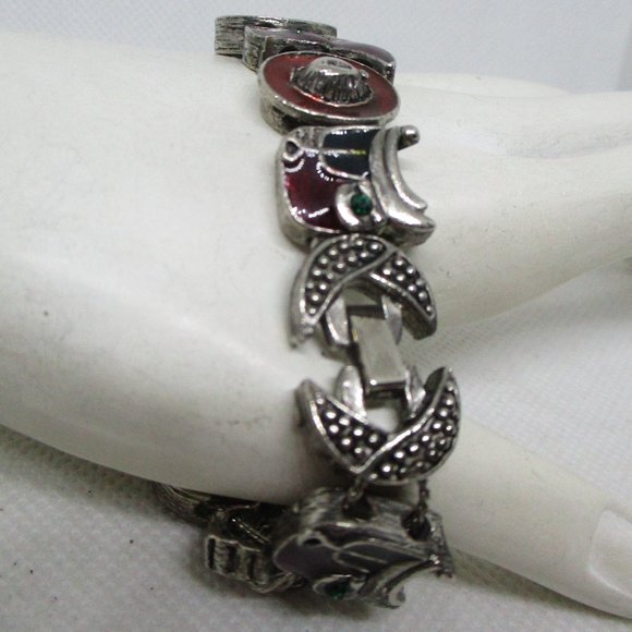 Western Slide Bracelet Rhinestone Enamel Charm Silver Tone Bracelet - Picture 3 of 9